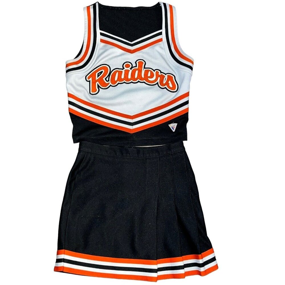 RAIDERS Real HS Cheerleader Uniform Outfit Costume 34 Top 24 Skirt Black